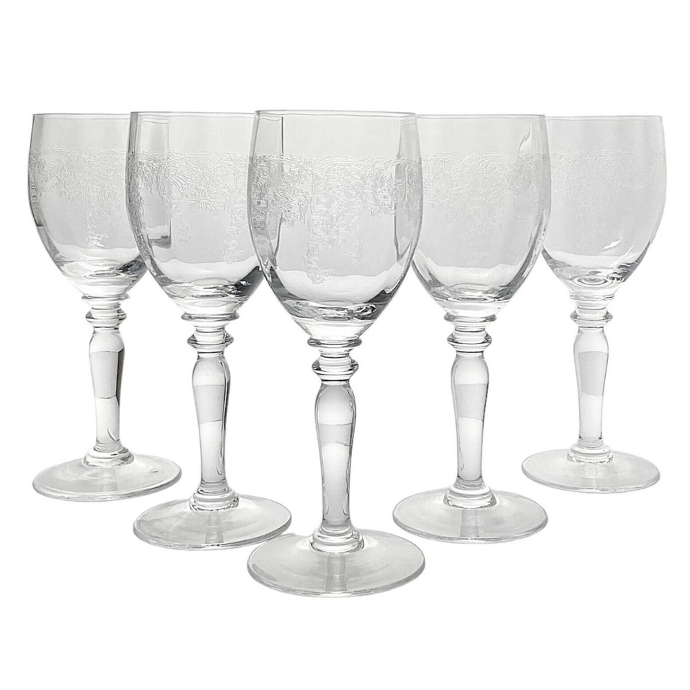 Bohemia Crystal-Crystalex “Thistle” Set of 5 Crystal Wine Glasses 7” 6oz